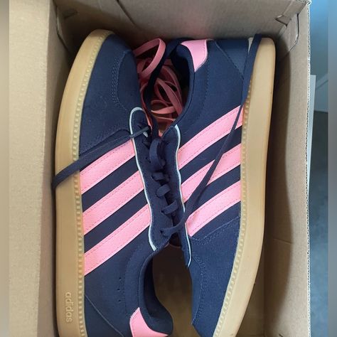 Navy Blue And Pink Just Like Sambas But I’m Not Sure They Are Size Says 7 1/2 But It Fits A Women’s 8 1/2 Pink And Blue Sambas, Navy And Pink Adidas, Pink Gazelles, Samba Shoes, Navy Blue And Pink, Shoes Outfit Fashion, Stockholm Style, Cute Nike Shoes, Shoes Outfit