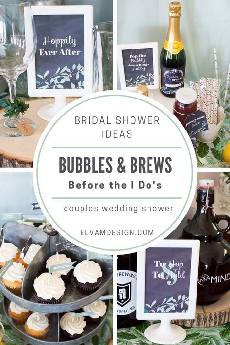 Pop some champagne and pour the brews. Join us for this Bubbles and Brews Before the I Dos couples wedding shower. Ideas and inspiration at elvamdesign.com #couplesweddingshower #bridalshower Couples Wedding Shower Themes, Wedding Shower Desserts, Couples Shower Themes, Bubbles And Brews, Wedding Shower Food, Wedding Shower Brunch, Shower Hostess Gifts, Wedding Shower Cakes, Wedding Shower Cards