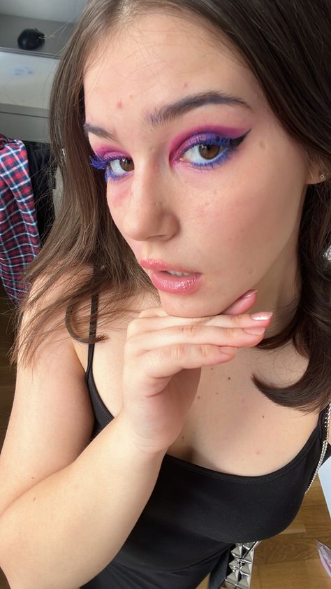 Bisexual Pride Makeup, Bisexual Makeup, Pride Makeup, Swag Makeup, Eye Makeup Pictures, Dance Hairstyles, Makeup Clothes, Makeup Tattoos, Creative Eye Makeup