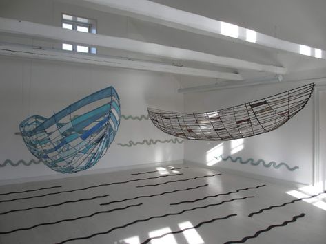 Jane Balsgaard Mallorca Spain, Boat Art, Wall Drawing, Artistic Installation, Sculpture Installation, Ceiling Decor, Futuristic Architecture, Light Installation, Environmental Art