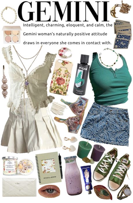 Gemini Clothes Aesthetic, Zodiac Signs Outfits Gemini, Gemini Dressing Style, Venus In Gemini Style Outfits, Gemini Wardrobe, Gemini Style Aesthetic, Gemini Outfit Ideas, Gemini Fashion Aesthetic, Gemini Rising Aesthetic Outfits