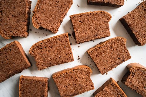 Chocolate Castella Cake Recipe | Saveur Portuguese Pastry, Castella Cake Recipe, Asian Cakes, Castella Cake, Nut Rolls, Marinated Flank Steak, Vegetarian Bake, Cooking Measurements, Square Cake Pans