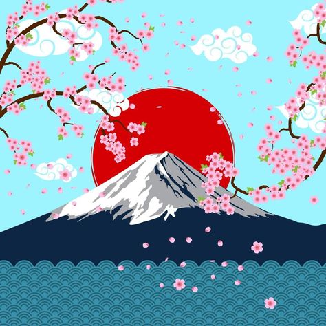 japanese art mt.Fuji with cherry blossom Japanese Art, Mont Fuji, Travel Japan, Mt Fuji, Country Landscaping, Art Japonais, Mount Fuji, Gallery Frame, Art Graphique