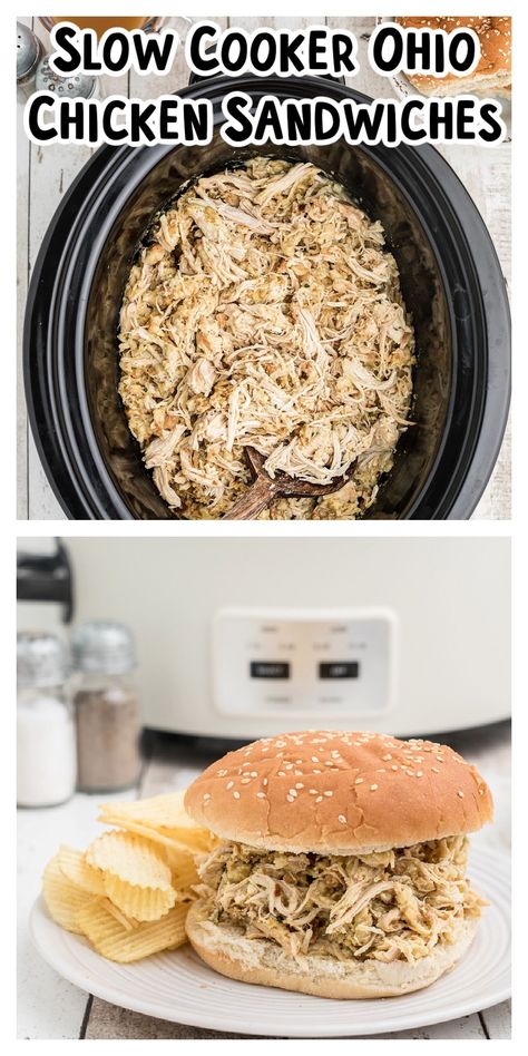 Chicken Sandwiches Crockpot, Ohio Chicken, Shredded Chicken Sandwiches, Shredded Chicken Crockpot, Magical Slow Cooker, On A Bun, Buffalo Chicken Sandwiches, The Magical Slow Cooker, Chicken Crockpot