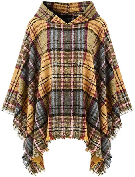 Plaid Poncho, Cape Sweater, Hooded Poncho, Sweater Brands, Poncho Sweater, Knitted Poncho, Winter Scarf, Plaid Scarf, One Size Fits All