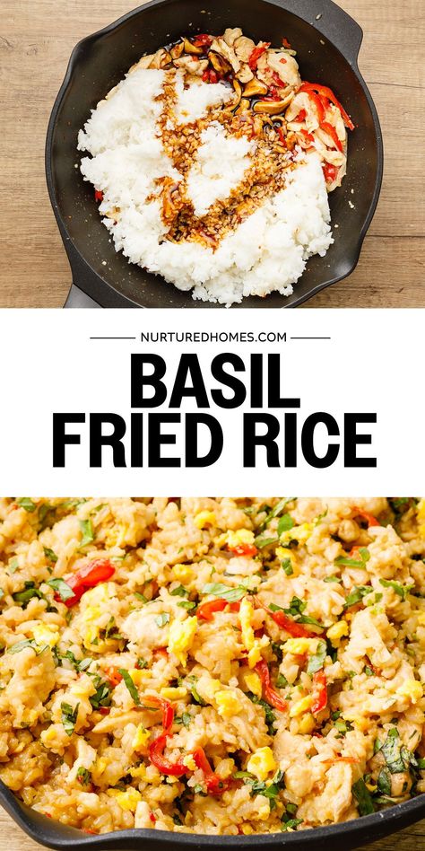 This basil fried rice is the ultimate comfort food, combining fragrant basil and stir-fried rice with a mix of crunchy vegetables and chicken. Basil Fried Rice Thai, Fried Rice With Beef, Fried Rice Thai, Thai Basil Recipes, Stir Fry Seasoning, Basil Fried Rice, Fried Rice Dishes, Thai Fried Rice, Crunchy Vegetables