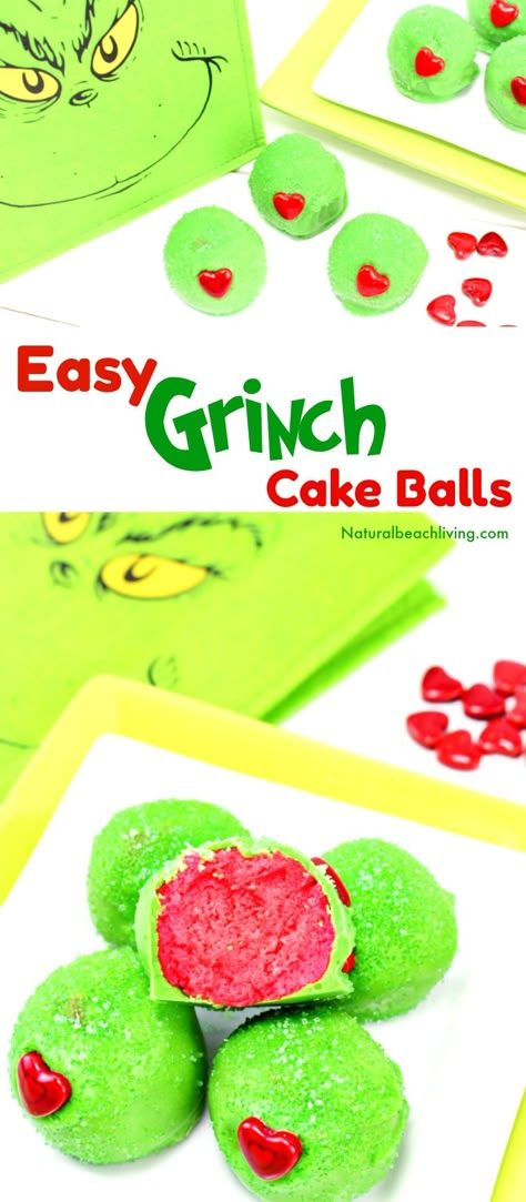 The Best Grinch Snacks, Easy Grinch Cake Balls, Easy Christmas Cake Balls, Grinch Christmas Treats, Grinch snacks for Kids, Grinch Cake, Christmas snacks for kids, Christmas Dessert, #Christmassnacks #grinch #grinchsnacks #cakeballs #grinchcakeballs Easy Christmas Cake Balls, Grinch Cake Balls, Grinch Balls, Grinch Cake Pops, Cake Pops Weihnachten, Grinch Christmas Cake, Grinch Snacks, Grinch Recipes, Grinch Christmas Treats