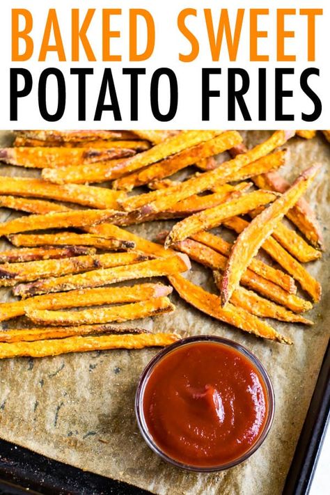 Satisfy your craving for fries with healthy baked sweet potato fries that are actually crispy! Perfect for serving alongside a burger or sandwich. #bakedsweetpotatofries #bakedfries #sweetpotatofries #eatingbirdfood Homemade Sweet Potato Fries, Potato Fries Baked, Yam Fries, Baked Sweet Potato Fries, Sweet Potato Recipes Fries, Eating Bird Food, Sweet Potato Fries Baked, Sweet Potato Slices, Baked Fries