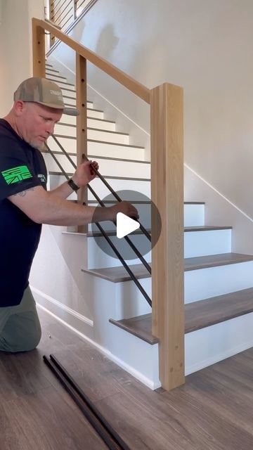 Straight Up Stairs on Instagram: "Part 2. For everyone that thought we took the walls down and left 😂 if we are taking down walls and there is new flooring going in we typically get in before the flooring people and then pull off. We get back in to do the rails after the flooring is installed. This is why you may see a week or two lapse in our projects if you are following along closely. 

Here we took down all of the walls and created a small curb as an ending point for the flooring. We did terminate the electrical here but we can also relocate them if you like. 

These homeowners were brave and took the dive, making their staircase their first upgrade. Sorry to any contractors that come in after. We set the bar pretty high here😏 
We like to set new homeowners expectations high as good Pony Wall Removal Before And After, Small Staircase Ideas, Closed Staircase, Basement Stair Railing Ideas, Stairs Trim, Diy Stair Railing, Black Staircase, Stair Renovation, Small Staircase