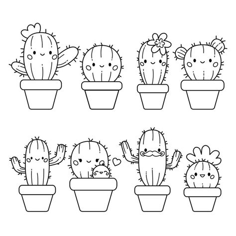 Cactus Coloring Book, Cute Plant Coloring Pages, Clip Art Cactus, Drawing Plants Easy, Cactus Coloring Page Free Printable, Plant Coloring Pages Free Printable, Cartoon Cactus Drawing, How To Draw Plants, Cute Plant Doodles