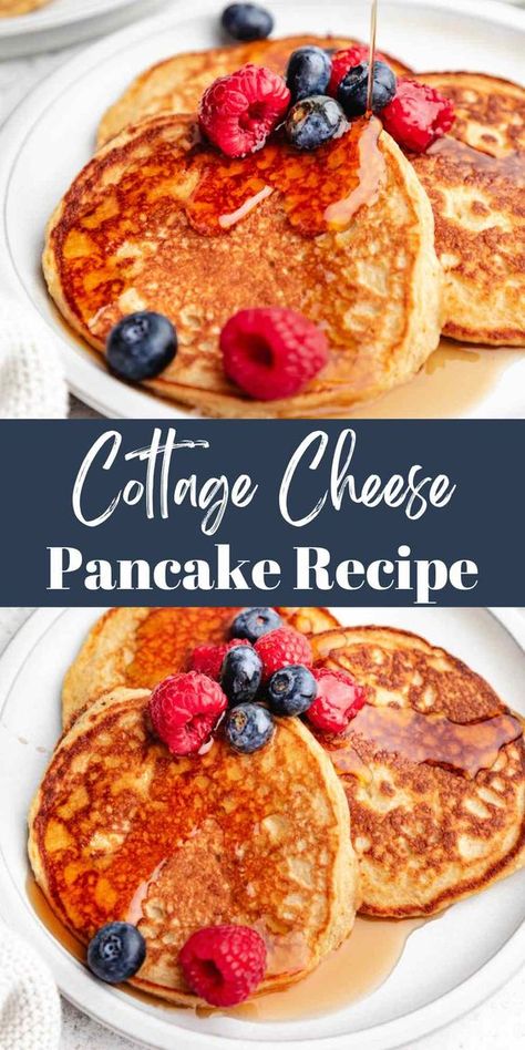 Best cottage cheese pancakes! Made with oatmeal and cottage cheese, this low carb recipe makes pancakes that are light and fluffy, gluten free, and they taste just like French toast! Healthy Meal Prep Lunch, Cottage Cheese Protein Pancakes, Cottage Cheese Pancakes Recipe, Cottage Cheese Recipes Healthy, Cottage Cheese Breakfast, Queso Cottage, Cottage Cheese Pancakes, Cheese Pancakes, Low Carb Recipe