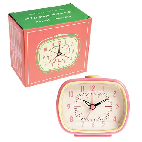 PINK RETRO STYLE ALARM CLOCK Retro style pink colour alarm clock with glow in the dark hands, requires 1 x AA battery not included. Product Code: 22728 Dimensions: Length: 11 cm, Width: 5.5 cm, Height: 9 cm Fluffy Room, Thrift Manifest, Clock Aesthetic, Dark Hands, Retro Alarm Clock, Clean Rooms, Desk Organisation, Uni Room, Retro Room