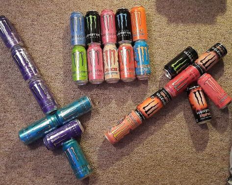 I just,,, i had too many so i made a sword and a gun out of my monster energy cans Monster Energy Diy, Monster Cans Diy, Monster Room, Pop Tab Crafts, Monster Decorations, Monster Wall, Monster Pictures, Monster Energy Girls, Diy Monsters