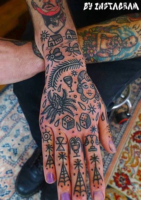 Traditional Hand Tattoo Flash, Hand Tattoos American Traditional, Trad Hand Tattoo, Traditional Finger Tattoos, Traditional Tattoo Gap Fillers, Traditional Tattoo Sleeve Filler, Traditional Tattoo Filler, Gap Filler Tattoo, Traditional Hand Tattoo