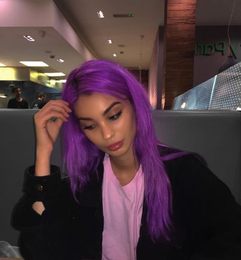 grape gal 🍇 Neon Purple Hair, Pretty Rainbow, Rainbow Hair Color, Multi Colored Hair, Neon Hair, Hair Prom, Hair Color Purple, Neon Purple, Prom Hairstyles