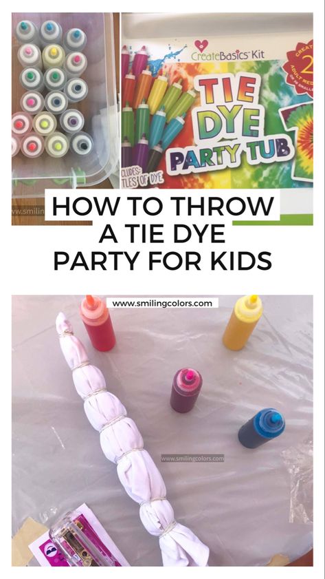 Plan and prep for a summer tie dye party with kids! Its easier than you think and a blast for both kids and parents! Tie Dye Party Games, Tie Dye With Kids, Tie Dye How To, Tie Dye Station Birthday Parties, Tie Dye Party Ideas Birthdays, Tie Dye Birthday Party Ideas Decorations, Tie Dye Crafts For Kids, Tie Dye Station, Kids Tie Dye Party