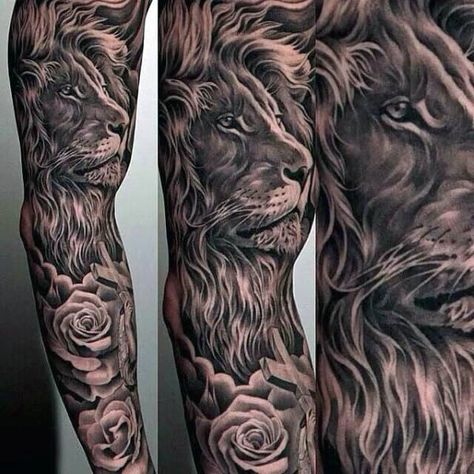 Top 63 Lion Sleeve Tattoo Ideas - [2020 Inspiration Guide] Lion Sleeve, Animal Tattoos For Men, Lion Tattoo Sleeves, Mens Lion Tattoo, Polynesian Tattoos, Lion Head Tattoos, Wild Tattoo, Mens Shoulder Tattoo, Lion Tattoo Design