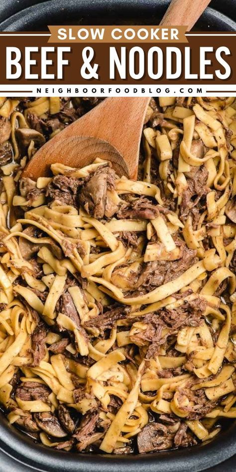 Try these Slow Cooker Beef and Noodles! Your family will love this main dish with shredded beef and Amish egg noodles. Save this crock pot beef recipe and look forward to a hearty, satisfying dinner idea for tonight! Slow Cooker Beef And Noodles, Beef And Noodles Crockpot, Crockpot Lasagne, Homemade Egg Noodles, Beef Noodles, Work Food, Baking Secrets, Crock Pots, Dinner Plans