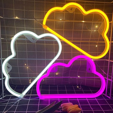 Cloud Neon Signs, LED Light for Wall Decor, Battery or USB Powered Sign Shaped Decoration Lights Bedroom Aesthetic Teen Girl Kid Room Christmas Birthday Wedding Party White Aesthetic Bedroom Ideas Led Lights, Aesthetic Teen Girl, Wall Lights For Bedroom, Aesthetic Bedroom Ideas, Girl Kid, Led Light Design, Cloud Lights, Neon Sign Bedroom, Warm Yellow