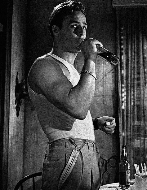 Marlon Brando as Stanley Kowalski A Streetcar Named Desire (1951) dir. Elia Kazan Marlon Brando Streetcar Named Desire, Old Hollywood Aesthetic Men, Marlon Brando Style, A Streetcar Named Desire Aesthetic, Streetcar Named Desire Aesthetic, Old Hollywood Men, Vintage Hollywood Men, Stanley Kowalski, Potential Aesthetic