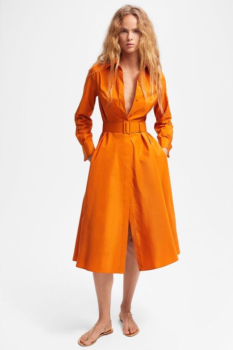 Taffeta shirt dress orange - CH Carolina Herrera United States Shirt Collar Dress, Carolina Herrera Bags, Inexpensive Dresses, Shirt Collar Pattern, White A Line Dress, Poplin Shirt Dress, Ch Carolina Herrera, Dress Orange, Midi Shirt Dress