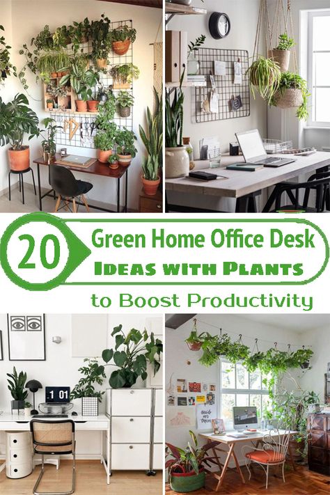 Here are some copy-worthy Green Home Office Desk Ideas with Plants! Add them to your room and work in peace with greenery! Home Office Ideas With Plants, Desk With Plants Ideas, Office Plant Room Ideas, Greenery In Office Spaces, Office With Lots Of Plants, Home Office Greenery, Office Decor Plants Inspiration, Home Office Plant Wall, Home Office Plants Inspiration