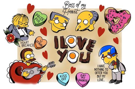 The Simpsons Valentines Day, Simpsons Gift Ideas, Simpsons Valentines Day, Simpsons Valentines, Valentine Jokes, Simpsons Tattoo, Simpsons Gift, Simpsons Characters, Vday Gifts