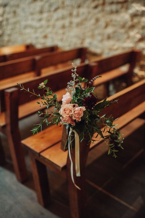 Simple Romantic pink pew ends. Photo credit: www.emiliemay.com Church Pew Wedding Decorations, Church Pew Flowers, Church Pew Wedding, Wedding Aisle Decorations Outdoor, Church Pew Decorations, Wedding Pew Decorations, Ceremony Decorations Church, Wedding Church Aisle, Pew Flowers