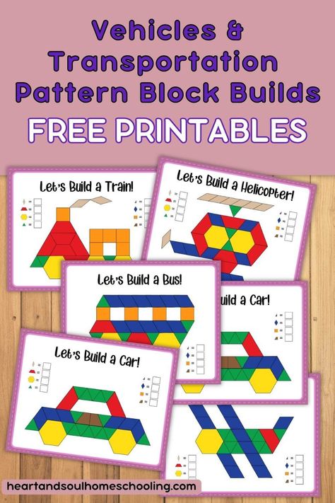 Transportation Theme For Kindergarten, Transportation Counting Preschool, Vehicle Math Activities For Preschool, Vehicle Theme Preschool Activities, Transportation Preschool Theme Bulletin Boards, Vehicles Theme Preschool, Pattern Block Cards Free Printable, Transportation Fine Motor Preschool, Transportation Theme For Preschool