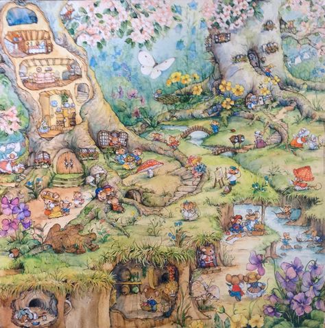 Mouse town Mouse House Illustration, Mouse Village, Brambly Hedge, Mythical Creatures Fantasy, Storybook Art, Fairy Artwork, Fairytale Illustration, Fairytale Art, Plant Illustration