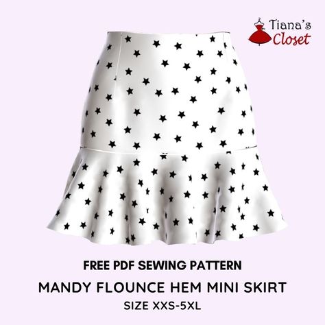 Mandy flounce hem mini skirt – free PDF sewing pattern – Tiana's Closet Miniskirt Pattern Free, Free Sewing Patterns Skirt, Flounce Skirt Pattern, Skirt Sewing Pattern Free, Mini Skirt Sewing Pattern, Flounce Pattern, Free Skirt Pattern, Paper To Print, Mini Skirt Pattern