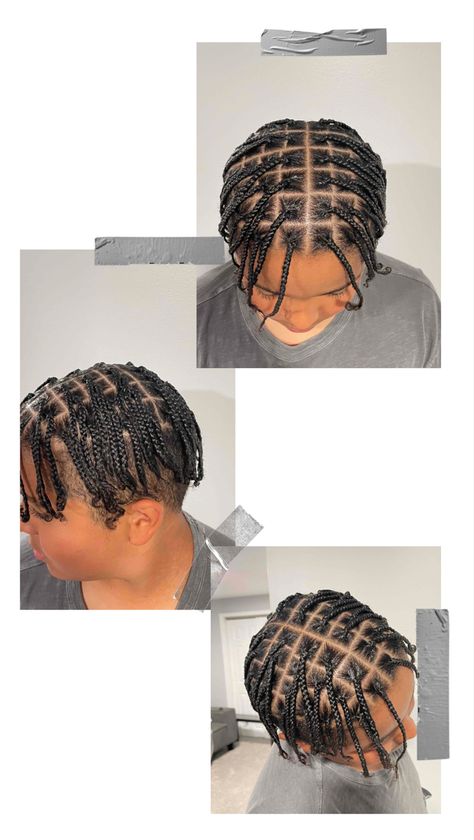 Singles On Natural Hair, Small Box Braids Men, Men’s Box Braids, Mens Box Braids, Boy Box Braids, Box Braids Men, Plait Braid, Natural Hair Men, Braids Men