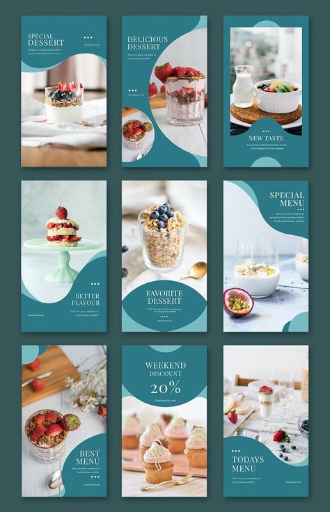 9 Dessert Instagram Stories Template PSD Social Media Design Template, Instagram Stories Template, Pasta Bar, Todays Menu, Vintage Instagram, Instagram Theme Feed, Menu Book, Instagram Template Design, Instagram Layout