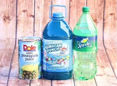 Easy Summer Party Punch Recipe! - The Frugal Girls Aloha Party Punch, Summer Party Punch, Pineapple Party Punch, Blue Party Punches, Strawberry Lemonade Punch, Summer Punch Recipes, Lemonade Punch Recipe, Party Punch Recipe, Blue Hawaiian Punch