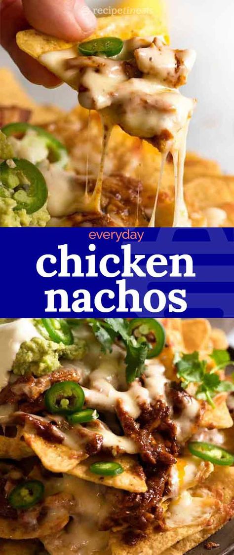 Shredded Mexican Chicken, Shredded Chicken Nachos, Nachos Chicken, Chicken Nachos Recipe, Mexican Shredded Chicken, Homemade Nachos, Nachos Recipe Easy, Cheese Dinner, Mexican Dinner Recipes