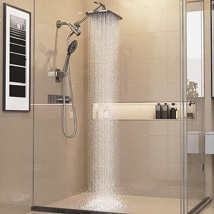 Veken 12 Inch High Pressure Rain Shower Head Combo with Extension Arm- Wide Rainfall Showerhead with 6 Handheld Water Spray - Adjustable Dual Showerhead with Anti-Clog Nozzles - Silver Chrome - Amazon.com Shower Head Ideas, Homemade Laundry Detergent, Dual Shower Heads, Modern House Plan, Silver Chrome, Rainfall Shower, Ceiling Fan In Kitchen, Rain Shower Head, Water Spray