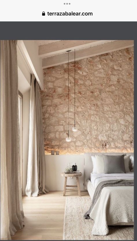 Stone Walls Bedroom, Stone Headboard Wall, Sicily House Interior Design, Stone Wall Bedroom, Stone Veneer Interior, Stone Bedroom, Stone Feature Wall, Stone Walls Interior, House Games