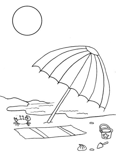 Vacation Coloring Pages, Umbrella Coloring Page, Drawing Beach, Beach Drawing, Free Kids Coloring Pages, Summer Coloring Pages, Best Coloring Pages, Summer Painting, Easy Coloring