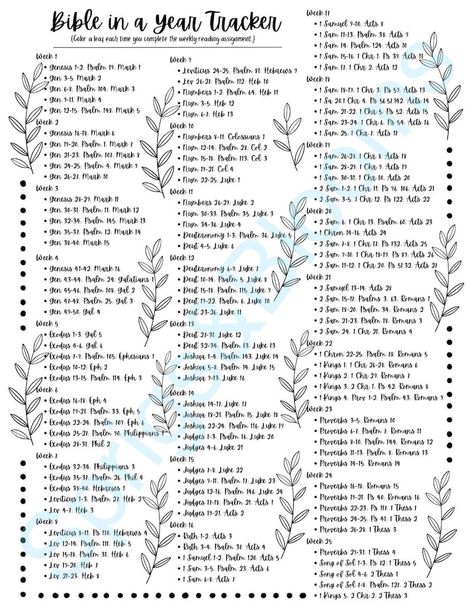 Bible in a Year Tracker - Etsy Daily Bible Reading Plan One Year, Books Of The Bible To Read For Women, Weekly Bible Reading Plan, 52 Week Bible Reading Plan, Catholic Bible Reading Plan, Bible Study Reading Plan, Read Bible In A Year Plan, Christian Planner Ideas, Read The Bible In A Year