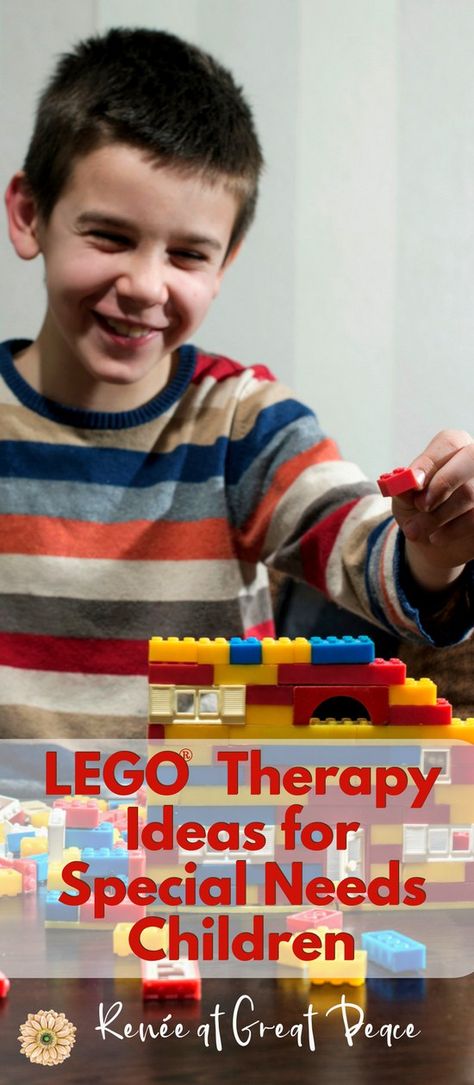 LEGO Therapy Ideas for Special Needs Children | Renée at Great Peace #specialneeds #LEGO #homeschool #ihsnet Lego Homeschool, Lego Learning, Lego Therapy, Therapy Goals, Lego Activities, Homeschool Tips, Homeschool Encouragement, Homeschool Kids, Child Therapy