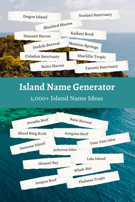 Generate over 1,000 cool island name ideas with our fantasy island name generator. From spooky island names to cute island ideas. School Names Ideas, Fantasy City Names, Island Names, Spooky Island, Fairy Island, Kingdom Names, Aesthetic Island, Fantasy Story Ideas, Fantasy Village