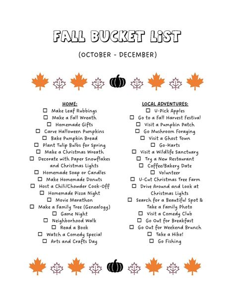 Fall Bucket List: Seasonal Activities to Enjoy This Autumn https://whispers-in-the-wind.com/30-bucket-list-ideas-for-an-epic-family-fall/?fall-bucket-list-printable-20-fun-things-to-do-in-the-fall Seasonal To Do List, November List Things To Do, September Bucket List For Kids, Fall To Do, Fall Activities For Adults, Fun Checklist, Seasonal Bucket List, Bucket List Activity, Autumn To Do List