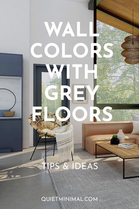 Grey Floors Interior Design, Grey Flooring Interior Design, Gray Floor Dining Room Ideas, Living Room Wall Tiles Ideas Interior Design, Wall Color Ideas With Grey Floors, Grey Floor What Color Walls, Gray Floor And Wall Color Combinations, Gray Floor Apartment, What Color Furniture With Gray Floors