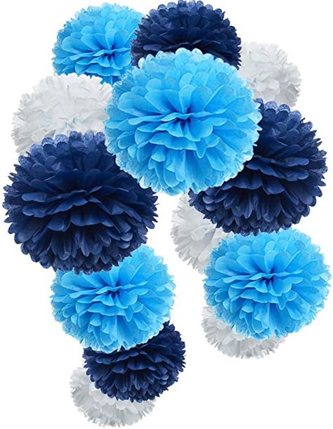 Paper Pom Poms Diy, 17th Birthday Party Ideas, Blue Party Decorations, 17th Birthday Ideas, Red Crafts, Blue Birthday Parties, Tissue Pom Poms, 21st Party, Karaoke Party