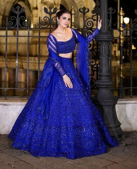 Fabric Details :-   Lehenga :- Fabric :- Butterfly Net (Semi-stitched) Work :- Embroidery Sequence And Zari Work With Canvas & Can Can Attach  Inner :- Crape  Flair :- 3 Meter   Blouse :-  Fabric :- Butterfly Net (Un-stitched) Work :- Embroidery Sequence And Zari Work  Dupatta :-  Fabric :- Butterfly Net  Work :- Embroidery Sequence And Zari Work  #lehenga #lehengacholi #indiandress #indianwedding #indianoutfits #partywear #sabyasachilehnega #bridesmaiddress #bollywoodfashion #bollywoodlehnega Blue Lehenga For Wedding, Sabyasachi Lehenga Bridal Royals, Royal Blue Saree Look, Royal Blue Lengha, Sabyasachi Blouse Designs, Sangeet Outfit Bridal, Blue Color Lehenga, Blue Bridal Lehenga, Royal Blue Lehenga