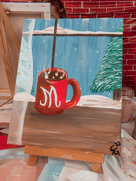 Easy cozy winter sip ‘n’ paint idea Sip N Paint, Cozy Winter, Canvas Painting, Paint, Canvas