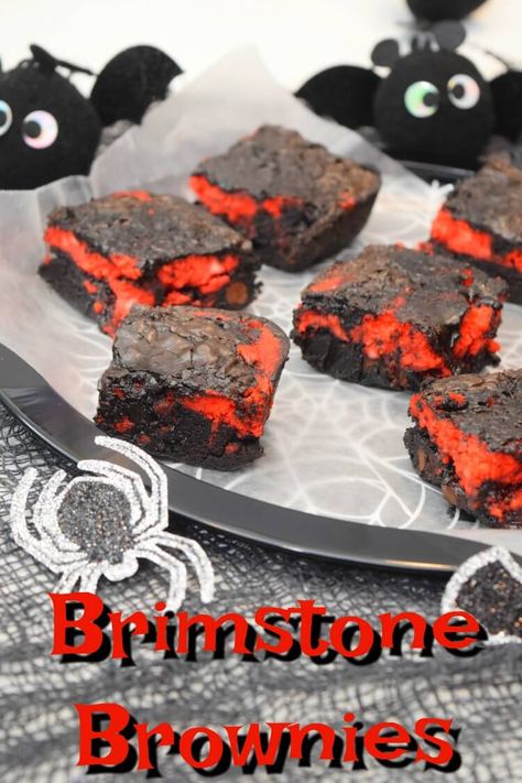 Brimstone Cookies, Horror Movie Treats, Friday The 13th Dessert, Vampire Brownies, Autumn Brownies, Brimstone Bread, Red Cheesecake, Haunted School, Cheesecake Pops