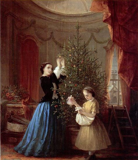 Decorating the Christmas Tree (1865) by Louis Lang (American, 1812-1893) - Palmer Museum of Art (State College, PA) Victorian Christmas Tree, Historical Christmas, Christmas Lockscreen, Decorating The Christmas Tree, Dark Christmas, Old Christmas, Christmas Drawing, Victorian Christmas, Christmas Scenes