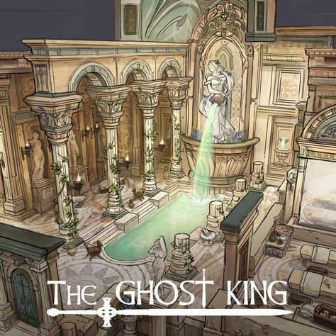 ArtStation - The Ghost King - Victorinus's Bathhouse - Interior Cutaway Castle Interior Concept Art, Fantasy Bedroom Concept Art, Bathhouse Art, Interior Concept Art, Castle Ideas, Ghost King, Magic Academy, Fantasy Rooms, Castles Interior