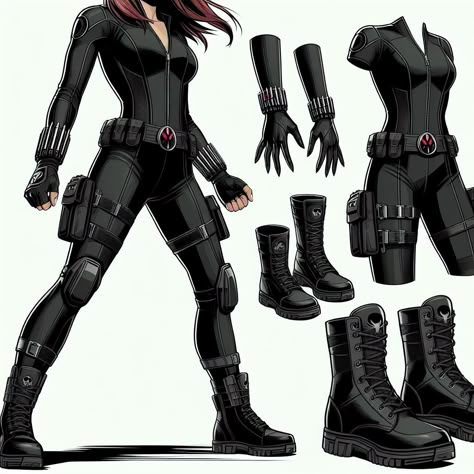 Shifting Mcu Suit, Black Dress Spy, Black Widow Oc Suit, Bnha Oc Outfit, Mha Suit Ideas, Black Widow Suit Design, Black Widow Oc, Avengers Suit Ideas, Black Superhero Suit Female